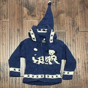 Kids Blue Knit Hoodie with Dog Design